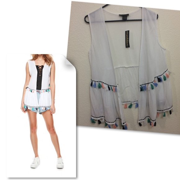 Madden NYC Jackets & Blazers - Madden NYC Boho Festival Tassel Tiered Vest White